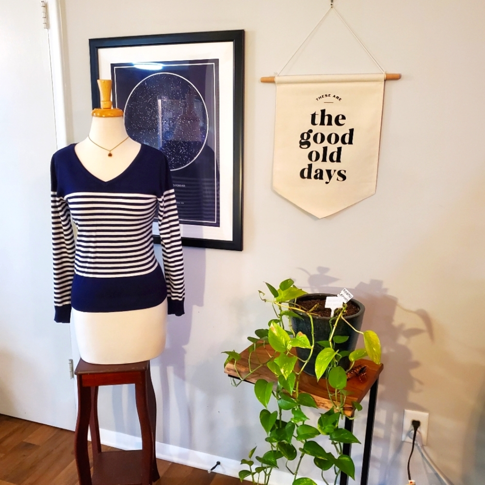 Chocolate Brand - Navy and White Stripped Sweater - Size Medium